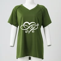 Женски моден V-образен пуловер на тениска с тениска с къси ръкави зелена xxxl