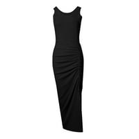 Постоянни летни рокли за жените модни модни солидни цветове оребчета с теглене без ръкави рокля черно 3xl
