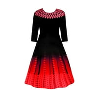 Летни рокли за женски ръкав в свободното време отпечатани от средна дължина а-линия рокля с кръгло деколте червено 3xl