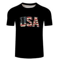 IOPQO Мъжки тениска Мъжки лято 3D цифрово печат Независимост Ден тениска с къс ръкав блузмерт върхове Мъжки ризи черни xl