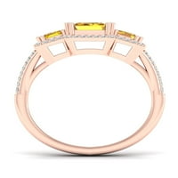 Императорски скъпоценен камък 10К Розово злато Изумруд нарязани Цитрин КТ ТВ диамант три камък ореол Сплит джолан женски пръстен