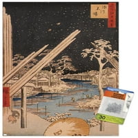 Пламът на Fukagawa от Ando Hiroshige Wall Poster с бутални щифтове, 14.725 22.375