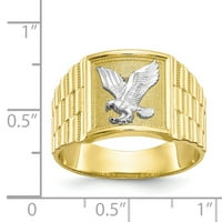 Първично злато каратово жълто злато с Бяло родиево покритие Мъжки Орел пръстен