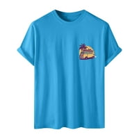 Tking Fashion Men & Women Spring Summer Summer Slim Printed Тениска с къси ръкав Топ блуза - Blue XXL