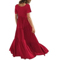 Летни рокли за жени Дамски летни флорални макси рокля небрежни къси ръкави Бохемска макси рокля червено