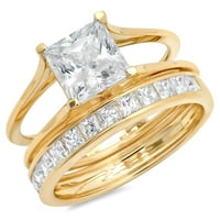 2. CT Princess Cut Истински култивиран диамант VS1-VS G-H 14K Жълто злато годеж Сватбен булчински комплект Дизайнер Пръстен BW
