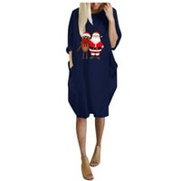 Женски рокли- Коледни отпечатани дълги ръкави Midi Crew Neck Simple Loos