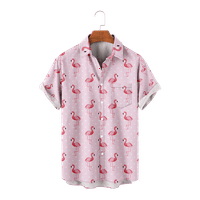 Карикатурни ризи за фламингони за мъже 3D отпечатана мъжка хавайска риза плаж късо ръкав модни върхове тениска мъже ， e-120