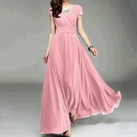 Fnochy летни рокли за жени един солиден цвят v-образно деколте с къс ръкав шифон за затваряне на вечерна рокля