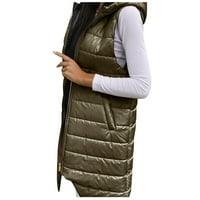 Якета за жени Зимно без ръкавно палто жилетка дълги качулки топло палто с джобове ватирано външно палто