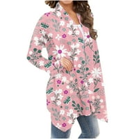 Женски блуза бутон с дълъг ръкав Кардиган Коктейл и парти флорални женски жилетки розов XL