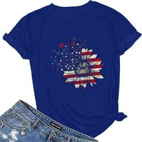 Fartey Deedence Day Tshirt for Women Sunflower American Flag Print Blous