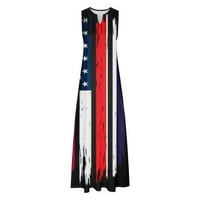 ВРЕМЕНГАРД ЖЕНСКИ ЛЕТА ЛЕТИ Макси рокли 4 юли Американски флаг отпечатани без ръкави свободни слънчеви плажове плаж разтопяване