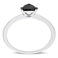 Карат Т. в. черен диамант 10к Бяло Злато пасианс годежен пръстен