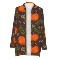 AOOCHASLIY WINTER COATS for Women Clearance Дълъг ръкав есен жилетка свободен отпечатан хирт кардиган Хелоуин връхни дрехи