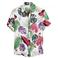 Мъжки ризи за тренировки Лятна винтидж отпечатана риза Мъжки късо ръкав Кубинска яка риза Хавайски стил модел с къс ръкав запушване