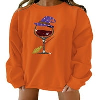 Haite Women Baggy Halloween Pullover Loose Fit Sweatshirts Sweatshirts Sweatshirts Fall Екипаж с ший за дълъг ръкав отгоре оранжев