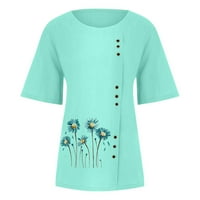 Zkozptok Дамски памучни бельо върхове плюс размер летен флорален печат на шия блузи с къс ръкав бутон за разхлабени тениски, мента