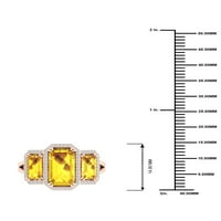 Императорски скъпоценен камък 10К Розово злато смарагд нарязани Цитрин КТ ТВ диамант три камък ореол Дамски пръстен