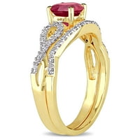 Миабела Дамски карат създаден Рубин карат диамант 10 карата жълто злато ореол 2-парче булчински комплект