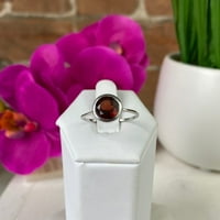 Гарнет Gemstone Bezel Round Ring със сребърна лента със сребърен размер