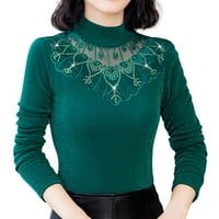 Дамски върхове модни ежедневни лъскави горни пролетни средни висококачествени дантелени мъниста и пуловер