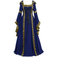 Holloyiver жени средновековен винтидж стил твърд цвят разпалени ръкави принцеси рокли