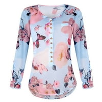 Жени ежедневни флорални отпечатани бутон тениска шифон нередовен подгъв отгоре блуза