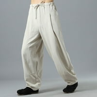 Dianli Pants мъже Лято модно памучно бельо свободни цъфтежи еластични теглене удобно свободно време солиден широк крак Пълни панталони