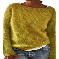 Капрез есенни пуловери за жени ежедневни дълги ръкав свободен екипаж пуловер пуловер пуловер плетен върхове сини m