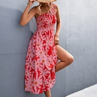 Дамски рокли флорални кръгли деколте обвивки средна дължина ежедневна летна рокля без ръкави червен xl