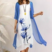 Dyfzdhu летни рокли за жени ежедневна лятна рокля ваканция флорален шифон без ръкави макси рокля две комплекти рокля жилетка