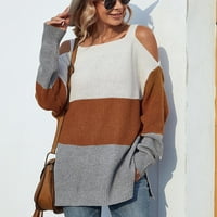 Anuirheih плетени пуловери за жени ежедневни модни цветове съвпадащи пуловер с дълъг ръкав с пуловер с шкафове на Squaredv-Nect
