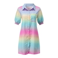 Dtydtpe ризи за жени, небрежен бутон предния джоб дизайн на цветна рокля с риза от женски върхове