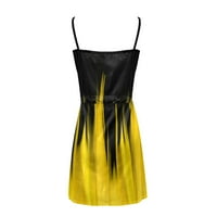Женски летни рокли за жени ежедневни рокли за дати, отпечатани midi v-образно деколте със средна дължина без ръкави жълт xl