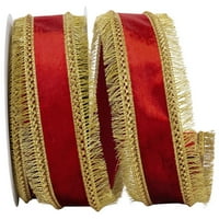 Хартия кадифе плюш царски Ресни Жичен ръб лента, червено, 2.5 в 5д, в пакет
