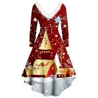 Cethrio Girls Коледни рокли парти v-образно отпечатани подаръци Червена рокля размер s