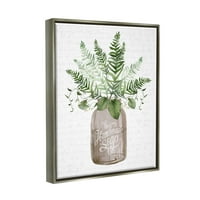 Ступел индустрии смесени зелени листа ботанически букет буркан курсивен Графичен Арт блясък сив плаваща рамка платно печат стена