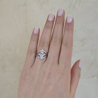 Двуцветен Сребърен Маркиз три пръстена булчински комплект с три каменни годежни пръстена на Маркиза и две съответстващи Шеврон