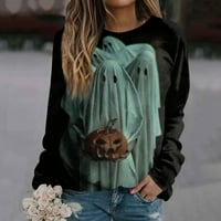 Стронгтен женски небрежен моден печат с дълъг ръкав O-обед на пуловер Топ блуза