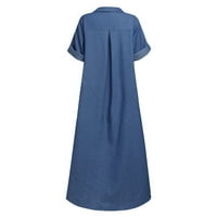 Yubatuo Лятна дънкова риза рокли за дамски къс ръкав свободен джин макси рокля ежедневна рокля за смяна