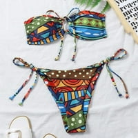 Бански костюми за жени плюс парче, Axxd секси бохо стил геометричен печат Bandeau Tie Side Swimsuit Bikini Beachwear for New Trends Multi-Color 6