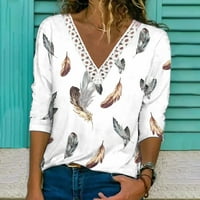 Тениски за жени флорални блузи за печат за жени с дълъг ръкав V-образно деколте лято Basic Boho дантела графична тениска за жени