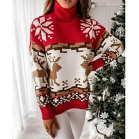 Върхове за жени, разхлабени есен и зимен пуловер, плетен дълъг ръкав Небрежни панталони за жени пуловери Red S-6XL