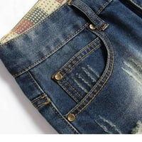 Yievot Mens Jean Shorts Clearance Лятна мода ежедневни разкъсани бединични шорти джобове джобове Дължина на коляното еластични