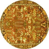 Ahgly Company Machine Pashable Indoor Round Animal Yellow Traditional Area Rugs, 7 'Round
