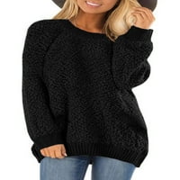 Кръгла шия жени солидна плетена пуловер пуловер с джоб
