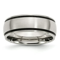 Твърда неръждаема стомана черна гума Мъжки матово четка с сватбена лента с размер на пръстена 8,5