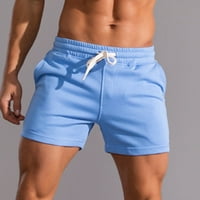 Puntoco мъже солидни памук триточкови панталони спортни еластични дантелени шорти от средна талия синьо 8