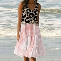 Дамска танкова рокля лятна ежедневна градиент цвят лъжичка шия без ръкави плим за празничен плаж късо място